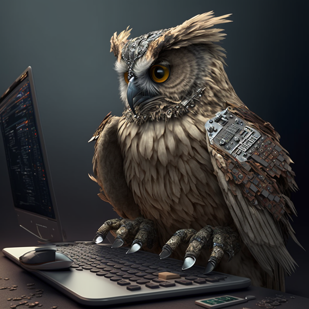 Owl using a computer